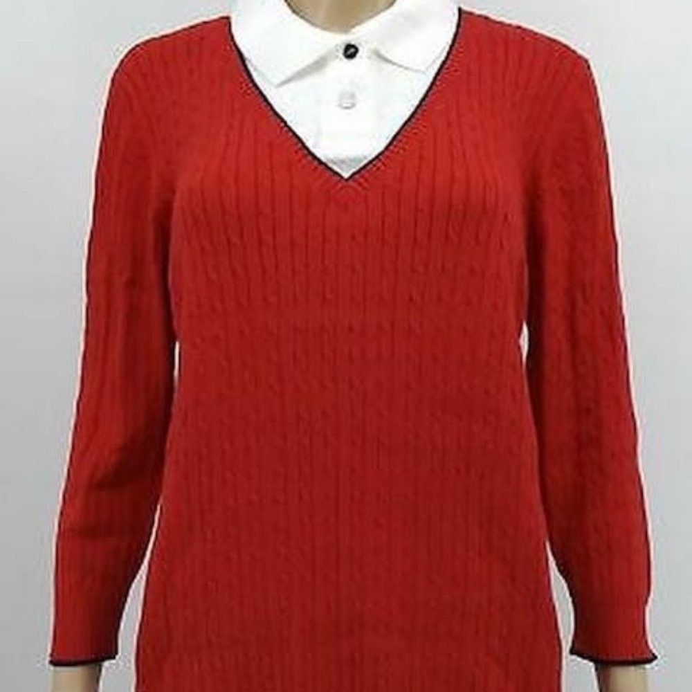 RALPH Lauren Women's Active Golf 2 Cable Knit Sweater, Size XL/Red - Picture 1 of 1